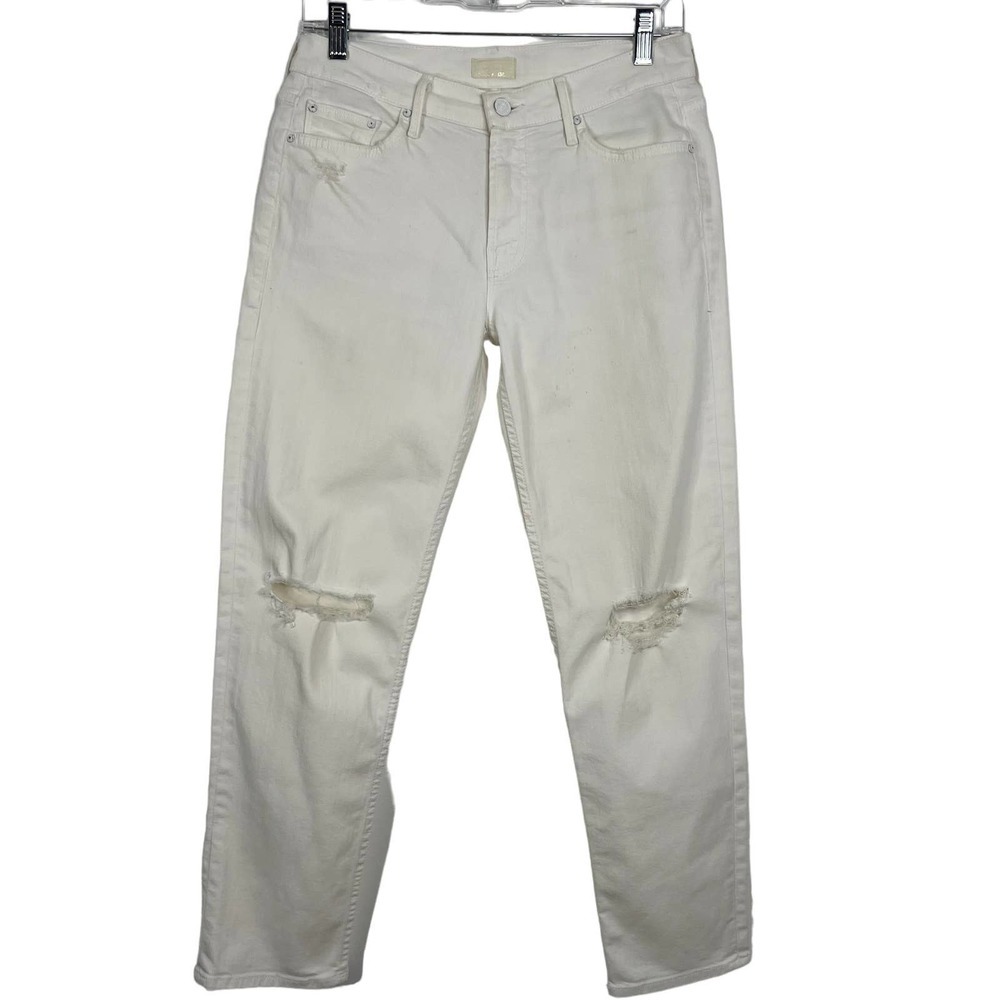 Mother Women's The Dropout White Distressed Denim Jeans Size 26